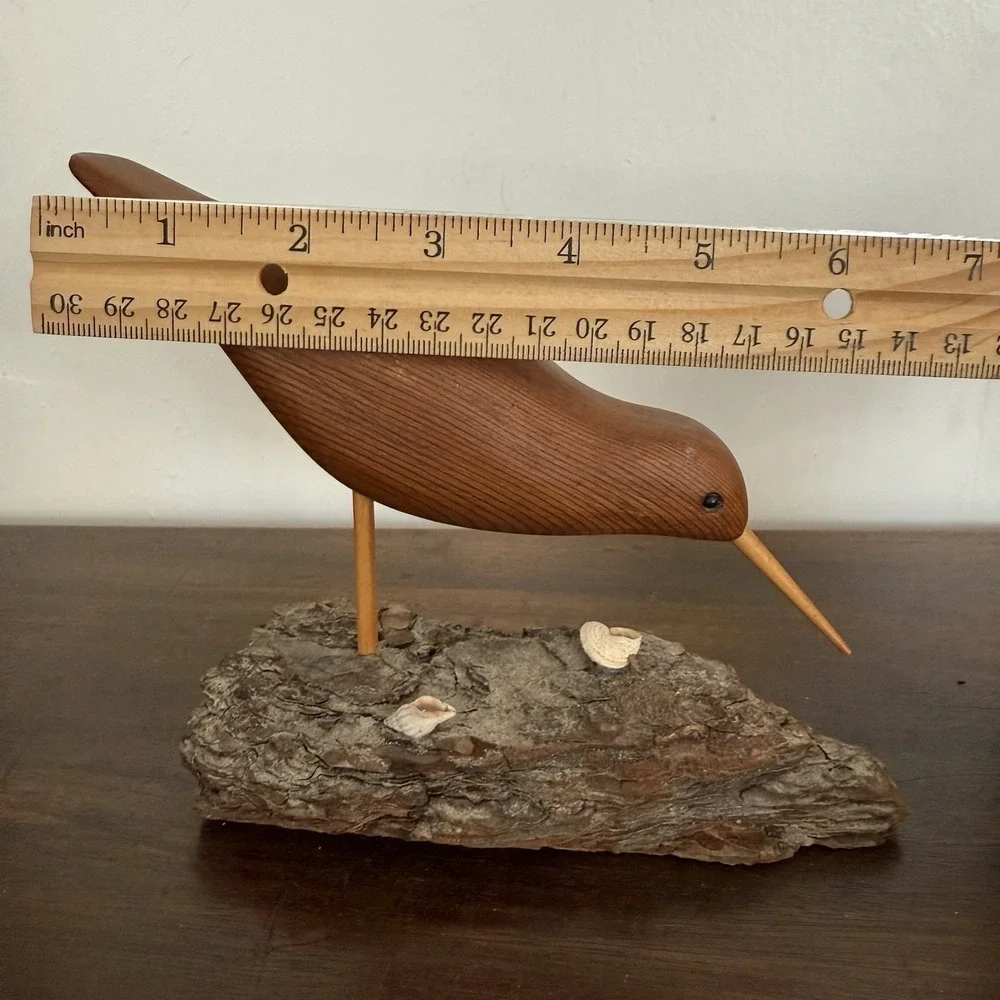 VTG Hand Carved Wooden Sandpiper Bird Figurine Nautical Beach Seashell Decor
